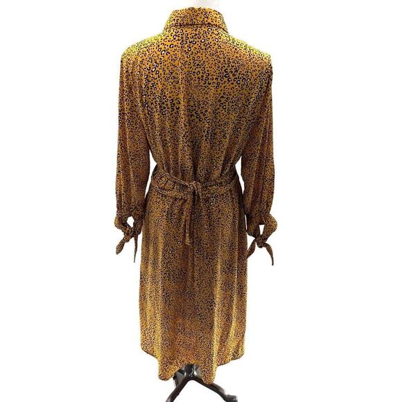 NY & Co. Yellow Cheetah Print, Lined, Long Sleeve Button Down Maxi Dress- L - Picture 2 of 10